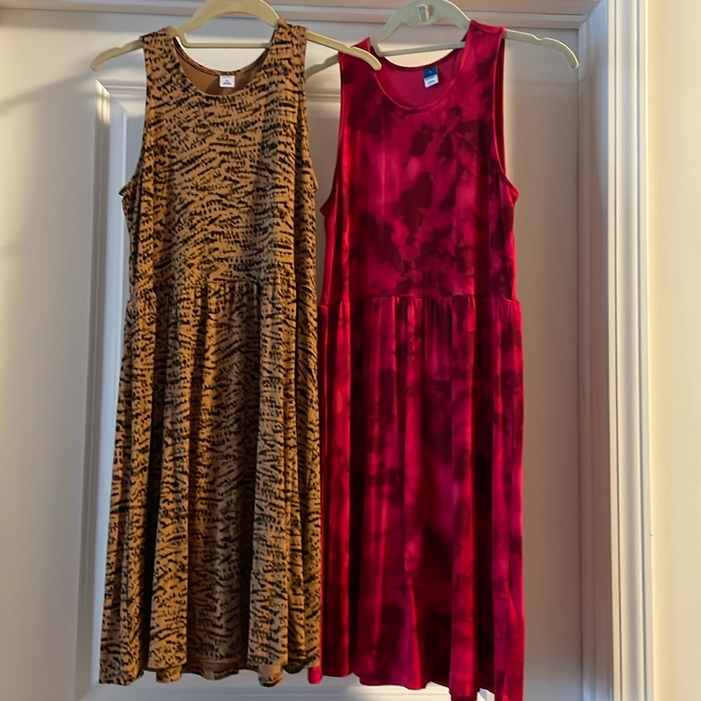 Brown printed old navy fit & flare dress